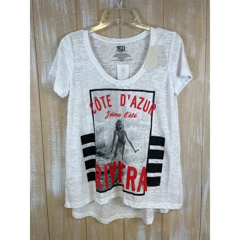 LIFE Riviera COTE D’AZUR Women's Hi-Lo Graphic T-Shirt Size Medium NWT